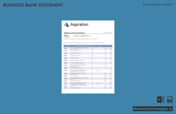 Beispielvorschau eines Geschäftskontoauszugs der Aspiration Bank (Word und PDF)